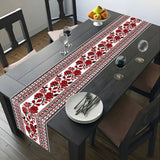Ukrainian Table Runner – Folk Traditional Print in White, Black & Red (180x35cm)