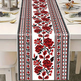 Ukrainian Table Runner – Folk Traditional Print in White, Black & Red (180x35cm)