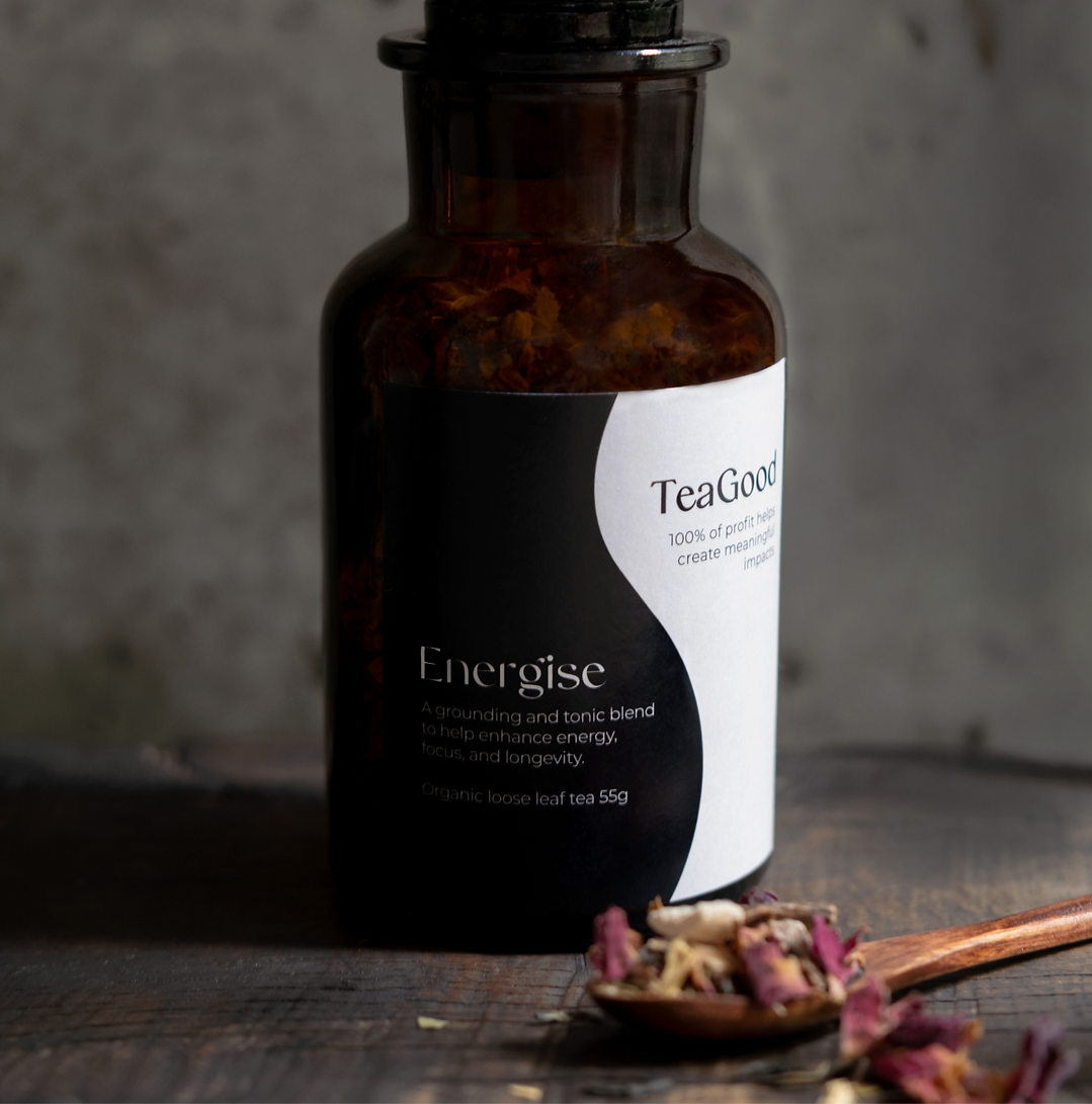 TeaGood Energise Organic Loose Leaf Tea with Adaptogens – 55g Glass Jar