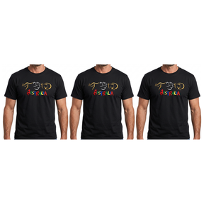 3x Adult Kangaroo/Koala/Wombat Australian Animals T-Shirt Pack - Black (100% Cotton Souvenir Gift Tee Top)