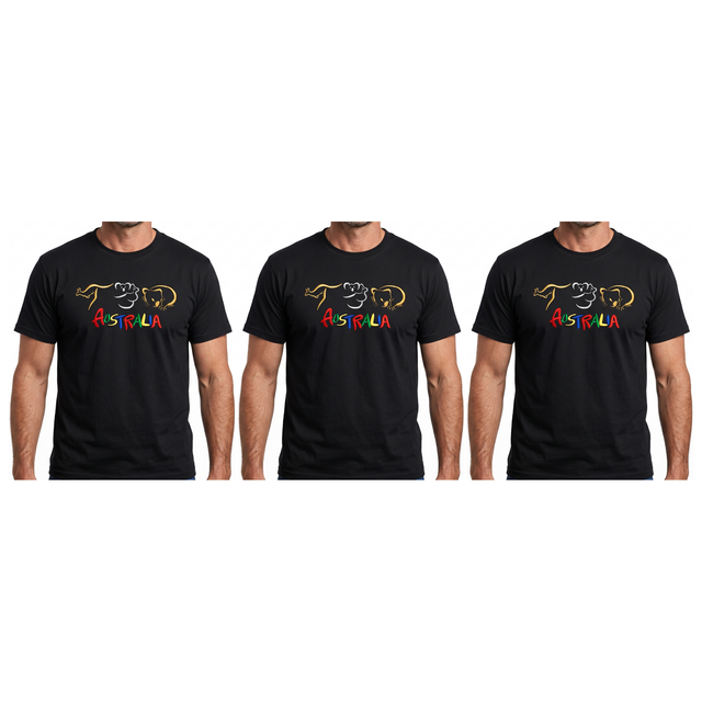 3x Adult Kangaroo/Koala/Wombat Australian Animals T-Shirt Pack - Black (100% Cotton Souvenir Gift Tee Top)