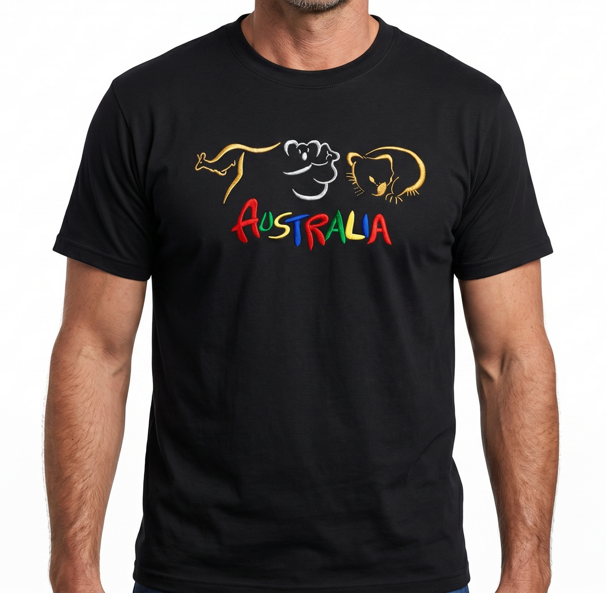Adult Kangaroo/Koala/Wombat Australian Animals T-Shirt - Black (100% Cotton Souvenir Gift Tee Top)