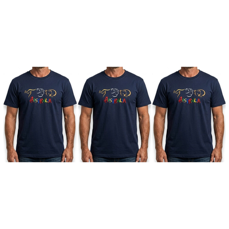 3x Adult Kangaroo/Koala/Wombat Australian Animals T-Shirt Pack - Navy Blue (100% Cotton Souvenir Gift Tee Top)