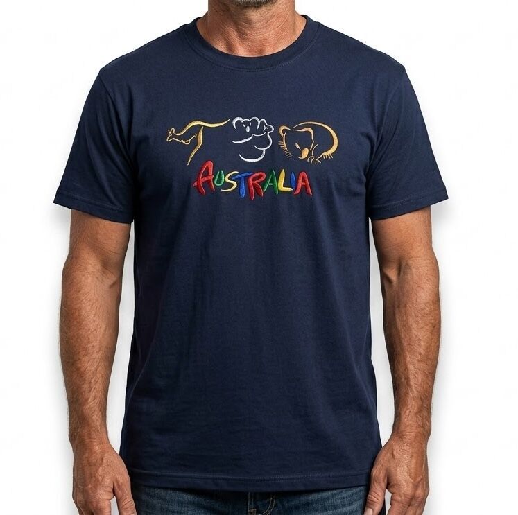 Adult Kangaroo/Koala/Wombat Australian Animals T-Shirt - Navy Blue (100% Cotton Souvenir Gift Tee Top)