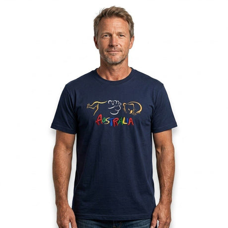 Adult Australian Souvenir Kangaroo Koala T Shirt - Navy Blue (100% Cotton Australia Day Tee Top)