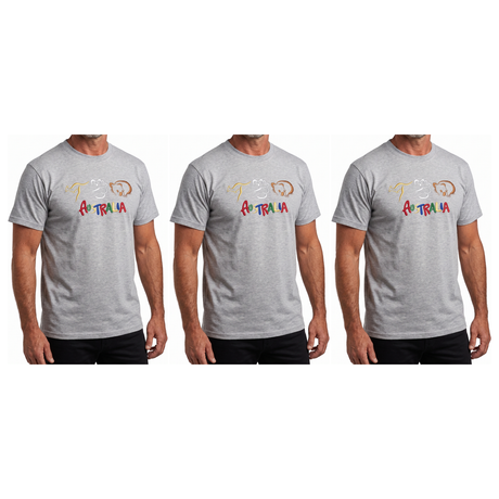 3x Adult Kangaroo/Koala/Wombat Australian Animals T-Shirt Pack - Grey (100% Cotton Souvenir Gift Tee Top)