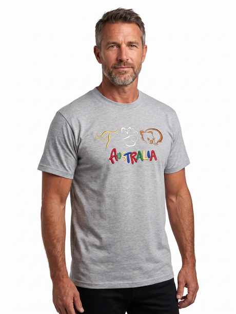 Adult Australian Souvenir Kangaroo Koala T Shirt - Grey (100% Cotton Australia Day Tee Top)