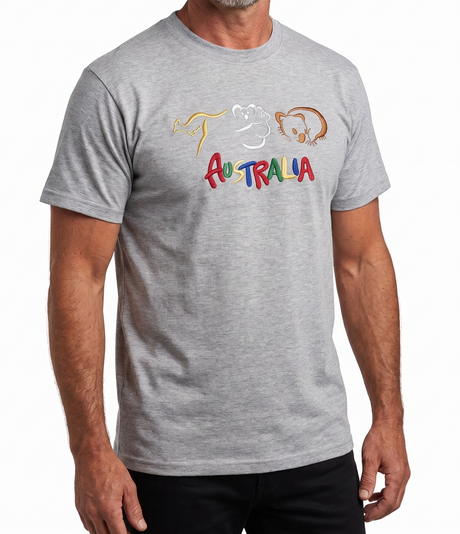 Adult Australian Souvenir Kangaroo Koala T Shirt - Grey (100% Cotton Australia Day Tee Top)