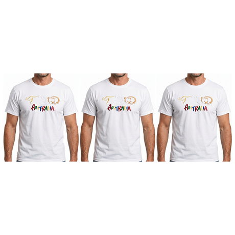 3x Adult Kangaroo/Koala/Wombat Australian Animals T-Shirt Pack - White (100% Cotton Souvenir Gift Tee Top)