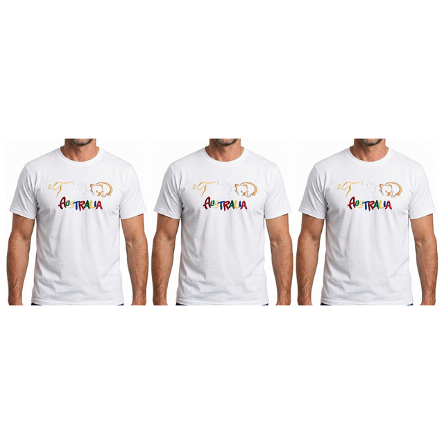 3x Adult Kangaroo/Koala/Wombat Australian Animals T-Shirt Pack - White (100% Cotton Souvenir Gift Tee Top)