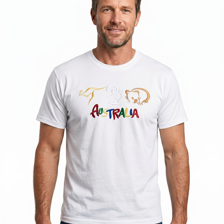 Adult Australian Souvenir Kangaroo Koala T Shirt - White (100% Cotton Australia Day Tee Top)