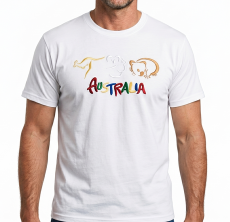 Adult Australian Souvenir Kangaroo Koala T Shirt - White (100% Cotton Australia Day Tee Top)
