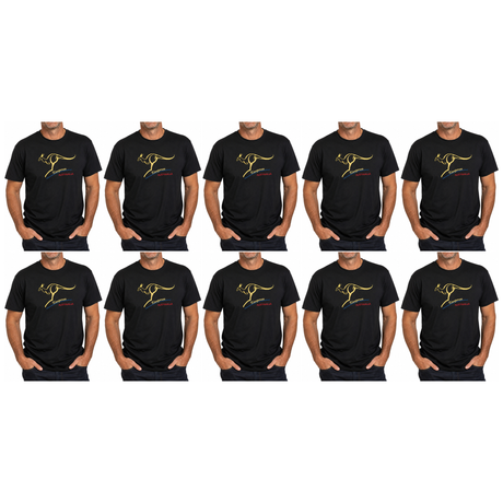 10x Adult Kangaroo Australia T-Shirt Bulk Pack - Black (100% Cotton Souvenir Gift Tee Top)