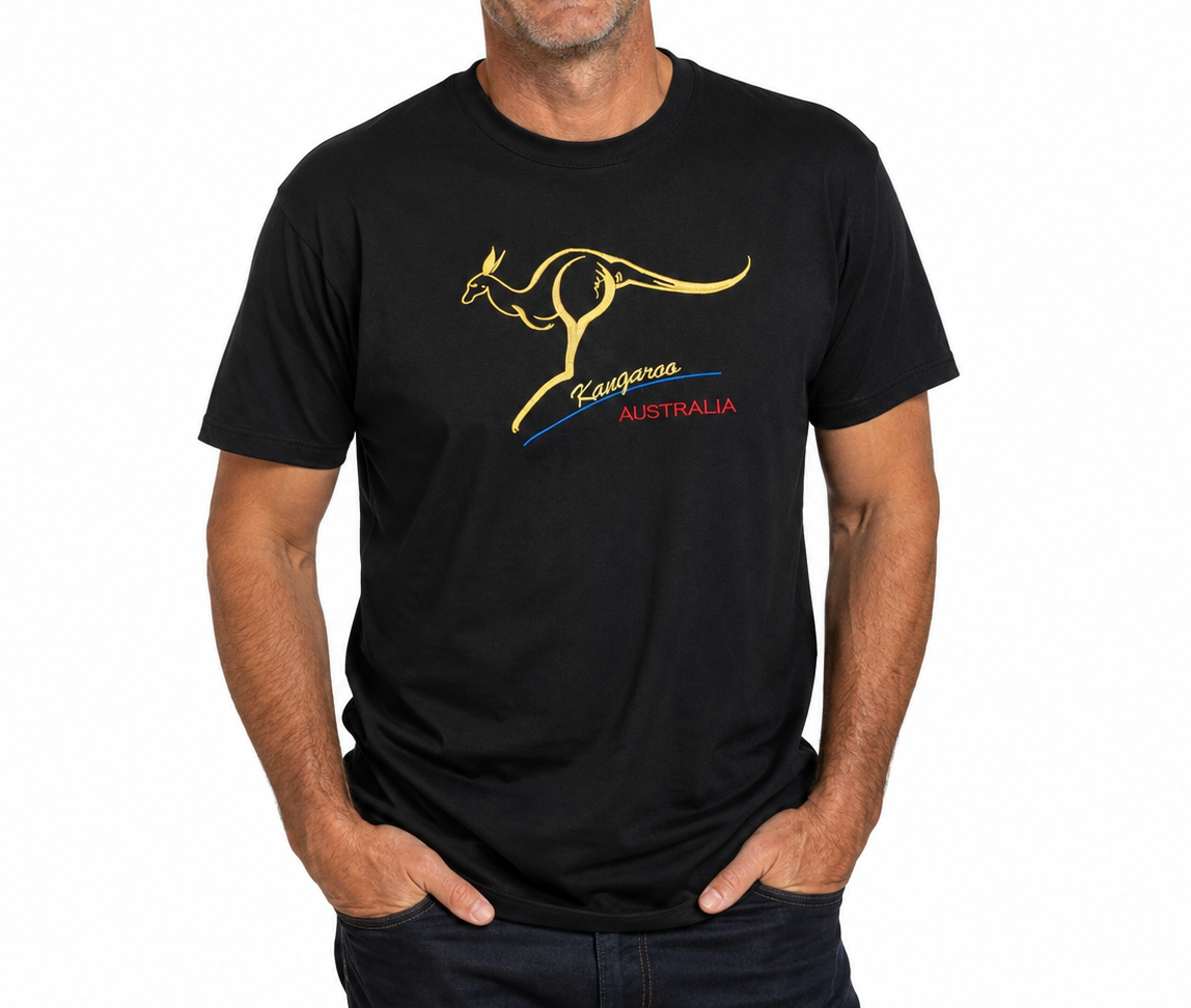 Adult Australian Kangaroo T Shirt Australia Day 100% Cotton Souvenir Tee Top - Black - XXL