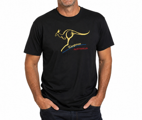 Adult Australian Kangaroo T Shirt Australia Day 100% Cotton Souvenir Tee Top - Black - XXL