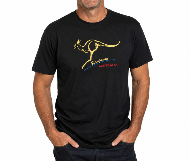 Adult Australian Kangaroo T Shirt Australia Day 100% Cotton Souvenir Tee Top - Black - XXL