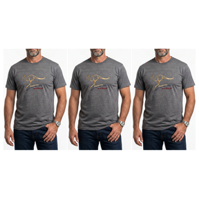 3x Adult Kangaroo Australia T-Shirt Pack - Grey Marle (100% Cotton Souvenir Gift Tee Top)