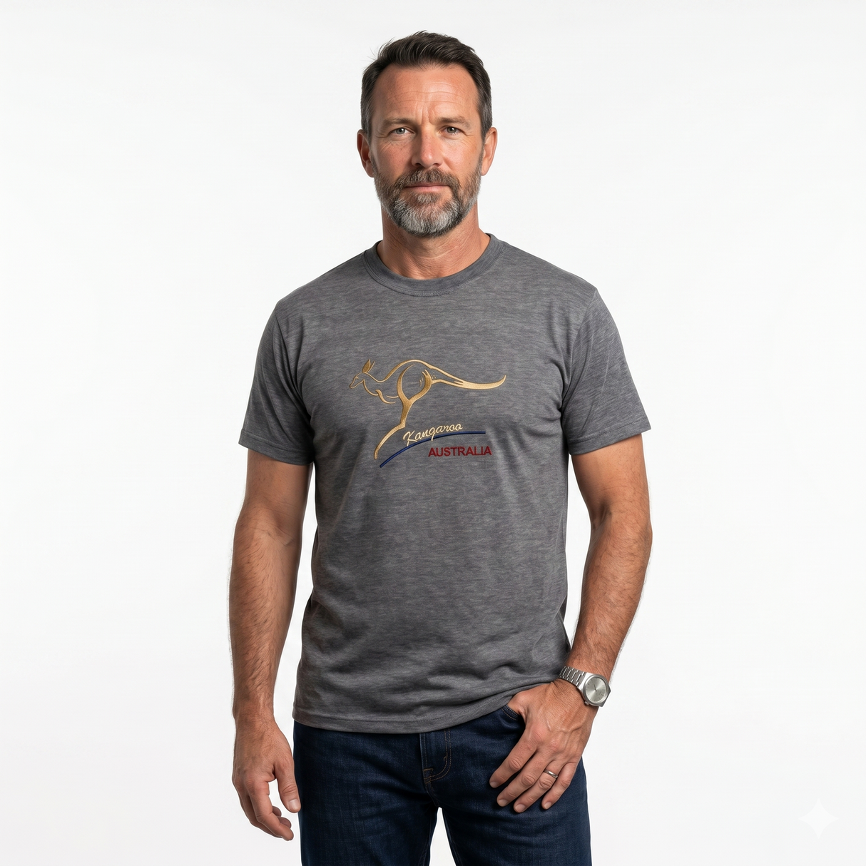 Adult Kangaroo Australia T-Shirt - Grey Marle (100% Cotton Souvenir Gift Tee Top)