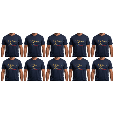 10x Adult Kangaroo Australia T-Shirt Bulk Pack - Navy Blue (100% Cotton Souvenir Gift Tee Top)