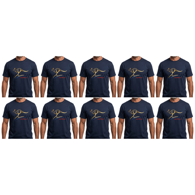 10x Adult Kangaroo Australia T-Shirt Bulk Pack - Navy Blue (100% Cotton Souvenir Gift Tee Top)
