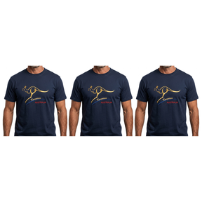 3x Adult Kangaroo Australia T-Shirt Pack - Navy Blue (100% Cotton Souvenir Gift Tee Top)