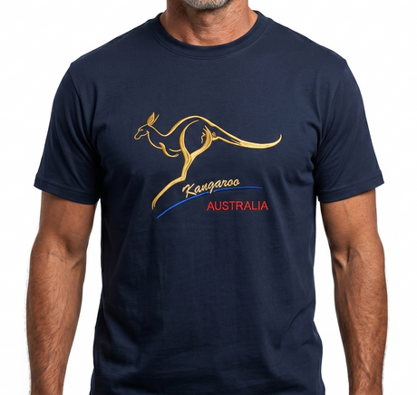 Adult Australian Souvenir Kangaroo T Shirt - Navy Blue (100% Cotton Australia Day Tee Top)