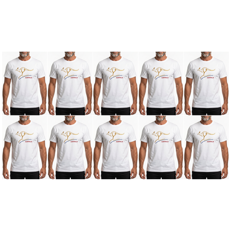 10x Adult Kangaroo Australia T-Shirt Bulk Pack - White (100% Cotton Souvenir Gift Tee Top)