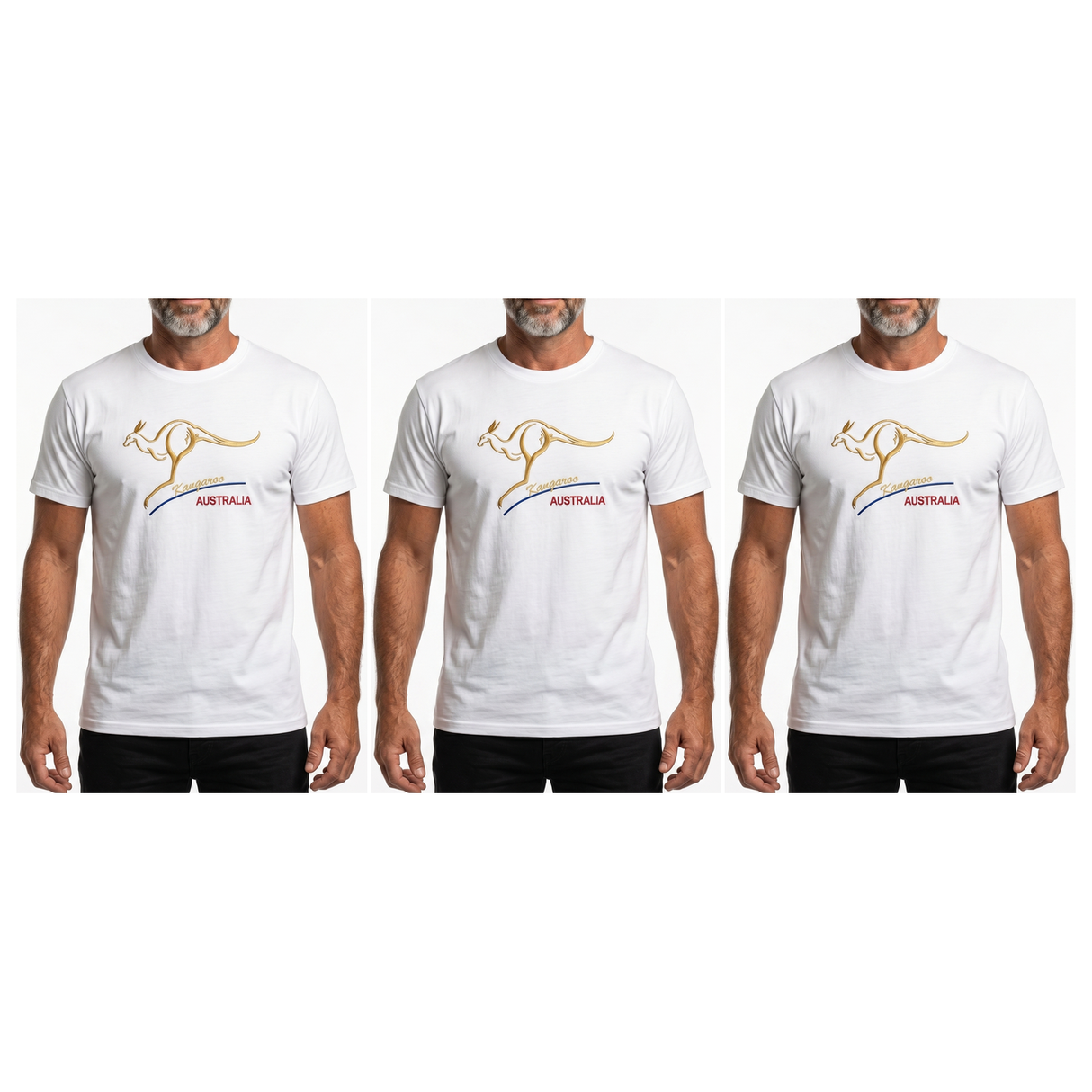 3x Adult Kangaroo Australia T-Shirt Pack - White (100% Cotton Souvenir Gift Tee Top)