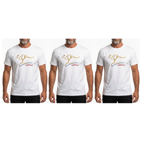 3x Adult Kangaroo Australia T-Shirt Pack - White (100% Cotton Souvenir Gift Tee Top)
