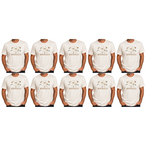 10x Adult Australia Map, Icons & Animals T-Shirt Bulk Pack - Cream (100% Cotton Souvenir Gift Tee Top)