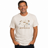 Adult Australia Map, Icons & Animals T-Shirt - Cream (100% Cotton Souvenir Gift Tee Top)