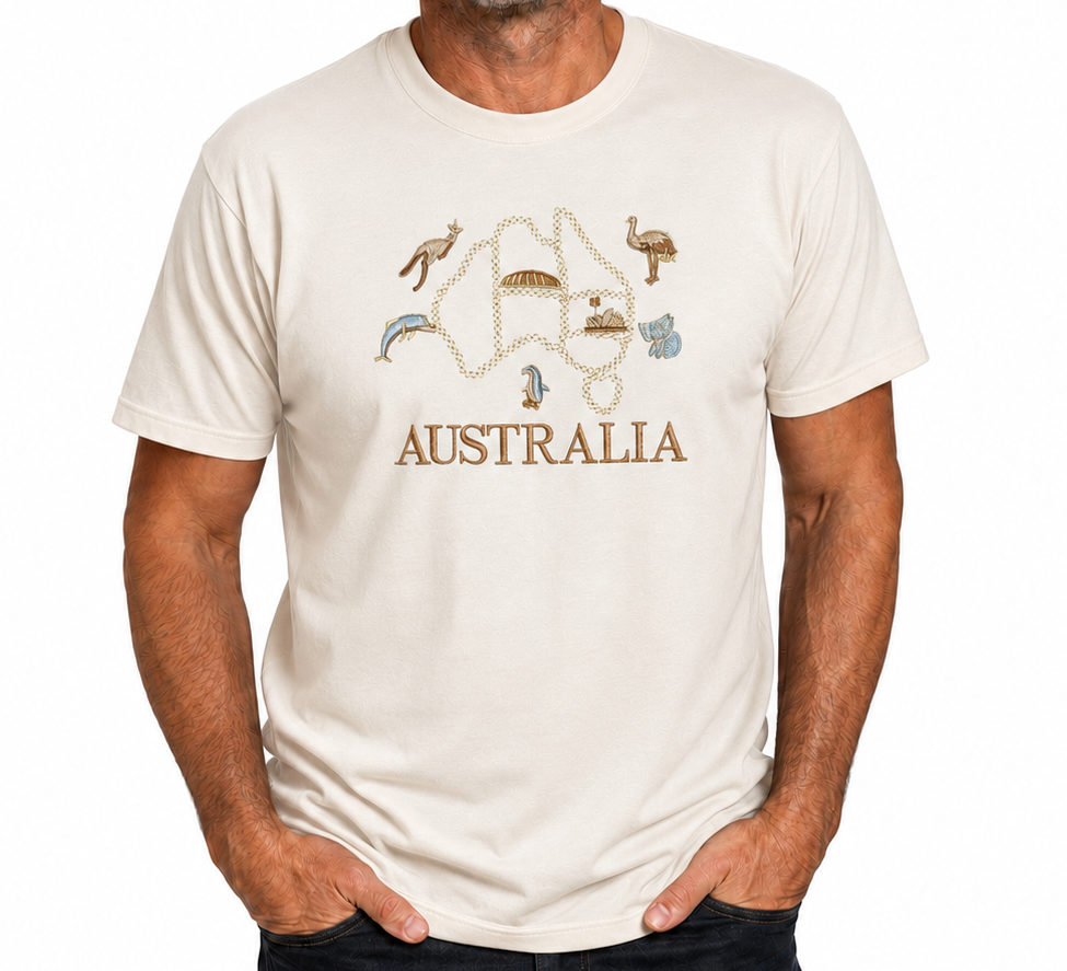 Adult Australia T Shirt Australia Day Souvenir Tee Top 100% Cotton in Cream - XXL