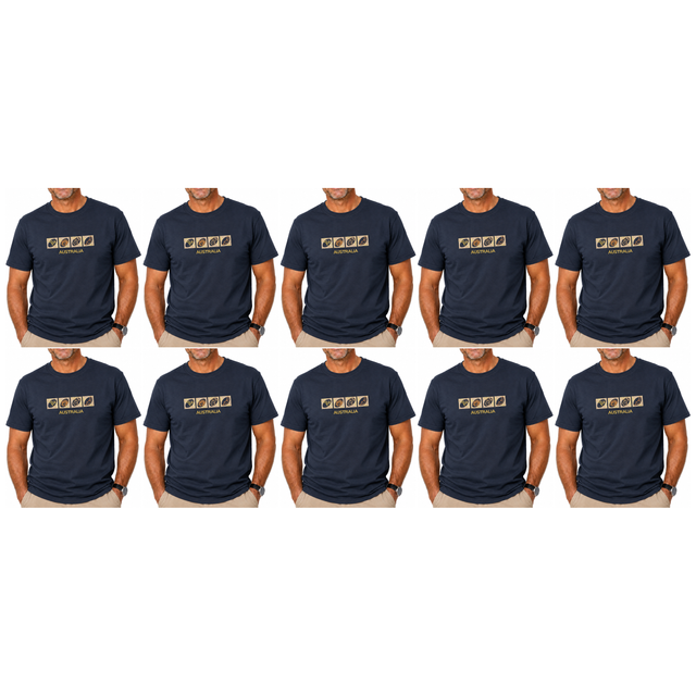 10x Adult Australia Wildlife T-Shirt Bulk Pack - Navy Blue (100% Cotton Souvenir Gift Top)