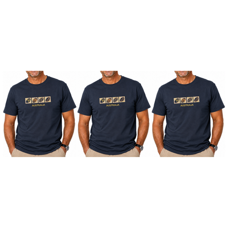 3x Adult Australia Wildlife T-Shirt Pack - Navy Blue (100% Cotton Souvenir Gift Top)