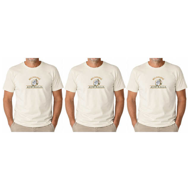 3x Adult Koala Melbourne Australia T-Shirt Pack - Cream (100% Cotton Souvenir Gift Tee Top)