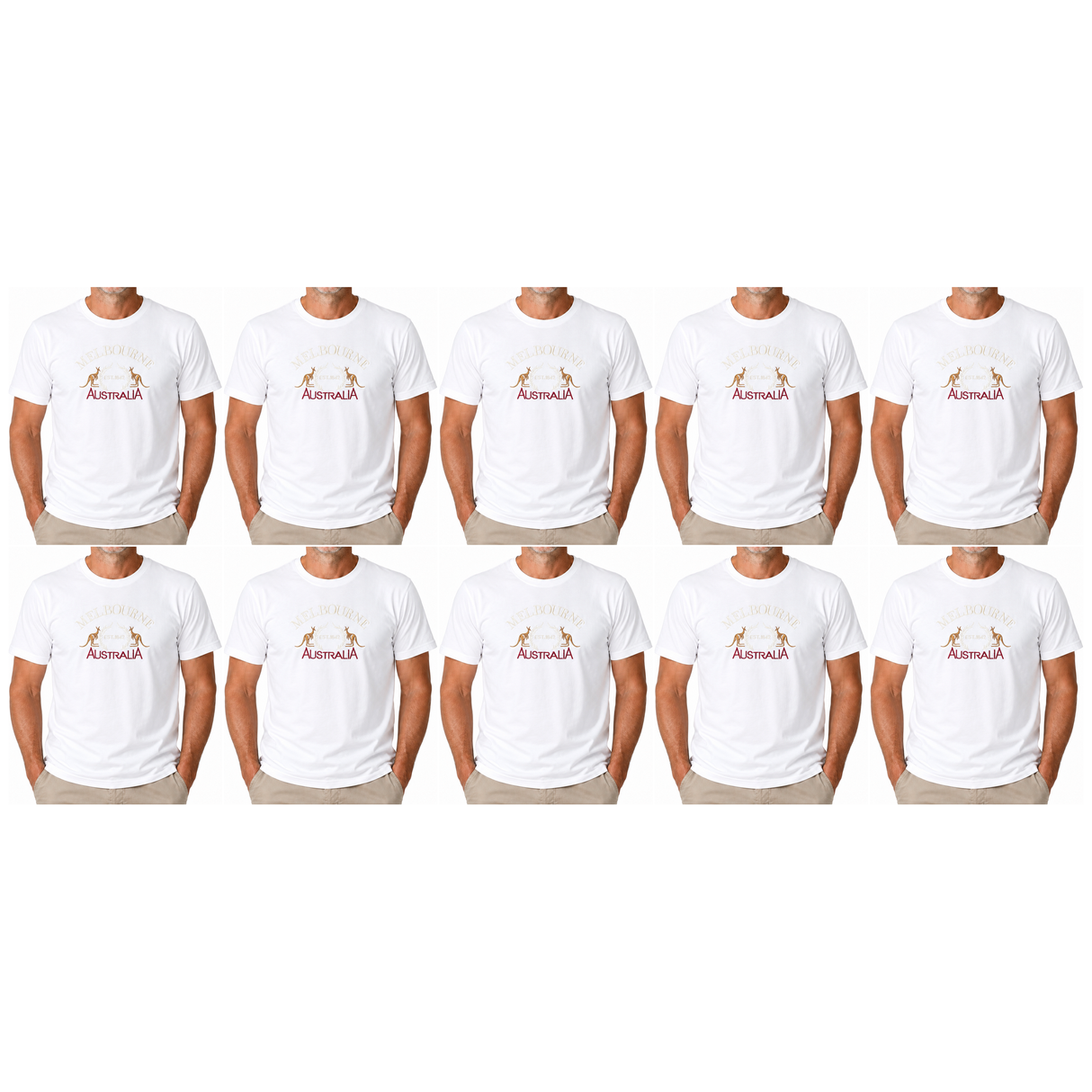 10x Adult Kangaroo Melbourne Australia T-Shirt Bulk Pack - White (100% Cotton Souvenir Gift Tee Top)