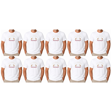 10x Adult Kangaroo Melbourne Australia T-Shirt Bulk Pack - White (100% Cotton Souvenir Gift Tee Top)