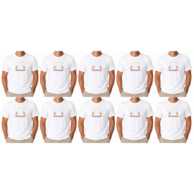 10x Adult Kangaroo Melbourne Australia T-Shirt Bulk Pack - White (100% Cotton Souvenir Gift Tee Top)