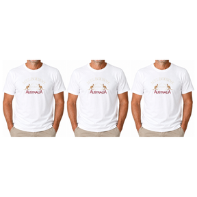 3x Adult Kangaroo Melbourne Australia T-Shirt Pack - White (100% Cotton Souvenir Gift Tee Top)