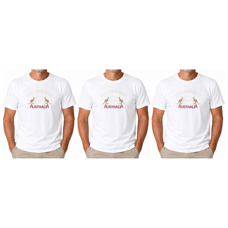 3x Adult Kangaroo Melbourne Australia T-Shirt Pack - White (100% Cotton Souvenir Gift Tee Top)