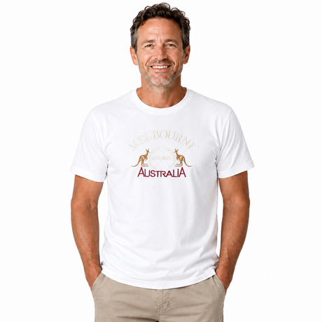 Adult Kangaroo Melbourne Australia T-Shirt - White (100% Cotton Souvenir Gift Tee Top)