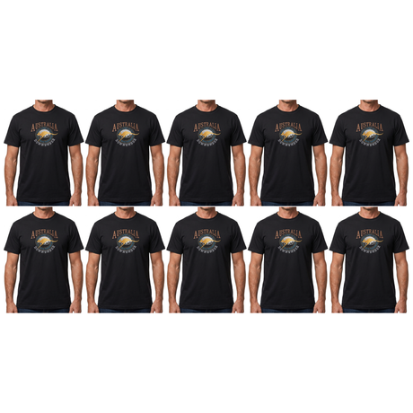 10x Adult Kangaroo Down Under Australia T-Shirt Bulk Pack - Black (100% Cotton Souvenir Gift Tee Top)