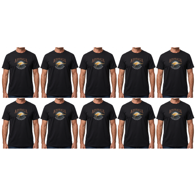 10x Adult Kangaroo Down Under Australia T-Shirt Bulk Pack - Black (100% Cotton Souvenir Gift Tee Top)