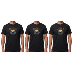 3x Adult Kangaroo Down Under Australia T-Shirt Pack - Black (100% Cotton Souvenir Gift Tee Top)