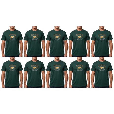 10x Adult Kangaroo Down Under Australia T-Shirt Bulk Pack - Bottle Green (100% Cotton Souvenir Gift Tee Top)