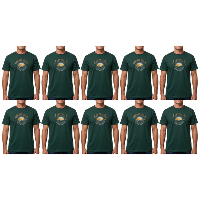 10x Adult Kangaroo Down Under Australia T-Shirt Bulk Pack - Bottle Green (100% Cotton Souvenir Gift Tee Top)