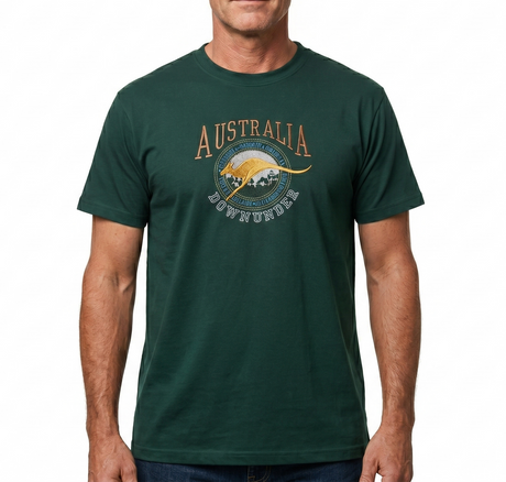 Adult Australia Souvenir Kangaroo T Shirt - Bottle Green (100% Cotton Australia Day Tee Top)