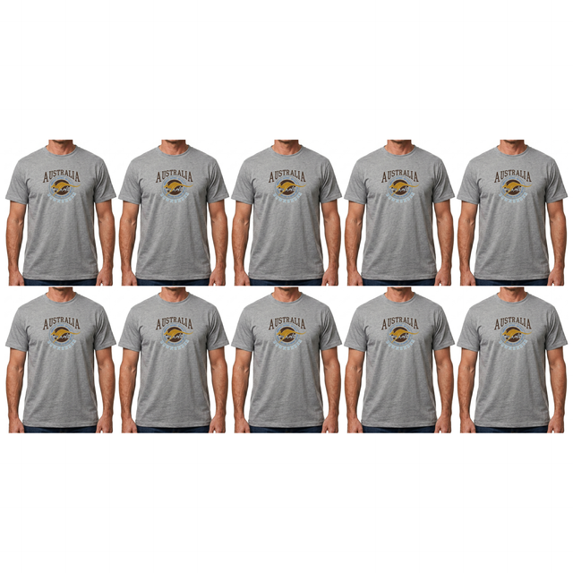 10x Adult Kangaroo Down Under Australia T-Shirt Bulk Pack - Grey (100% Cotton Souvenir Gift Tee Top)