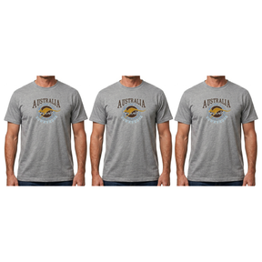 3x Adult Kangaroo Down Under Australia T-Shirt Pack - Grey (100% Cotton Souvenir Gift Tee Top)
