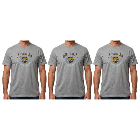 3x Adult Kangaroo Down Under Australia T-Shirt Pack - Grey (100% Cotton Souvenir Gift Tee Top)